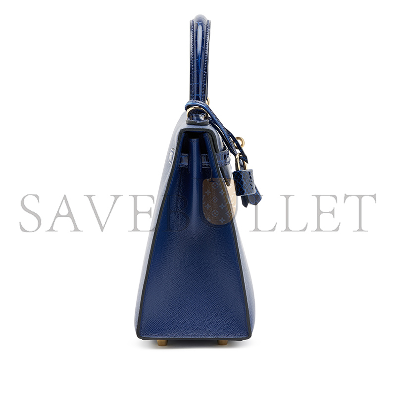 H**me5 master kelly 25 madame croc bleu saphir gold hardware (25*17*7cm)